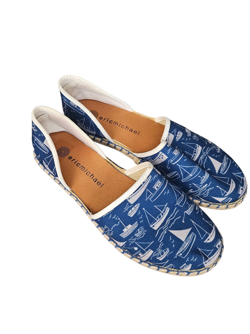 Eric Michael Navy Boat-Print Canvas Espadrilles Size 40/9
